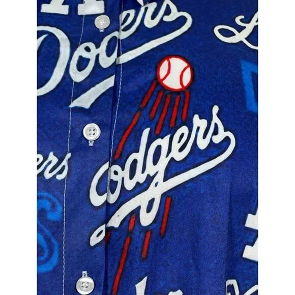 Los Angeles Dodgers MLB Baseball All Over Blue Logo Print Shirt Men's LARGE - Picture 3 of 4